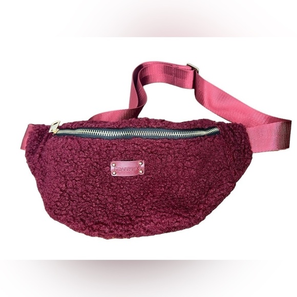 Bearpaw Fanny Pack Bag Shearling Adjustable Fanny Pack Burgundy Dark Red - Picture 8 of 8